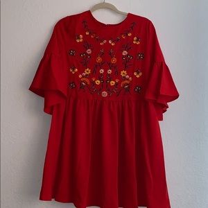 Red embroidered dress